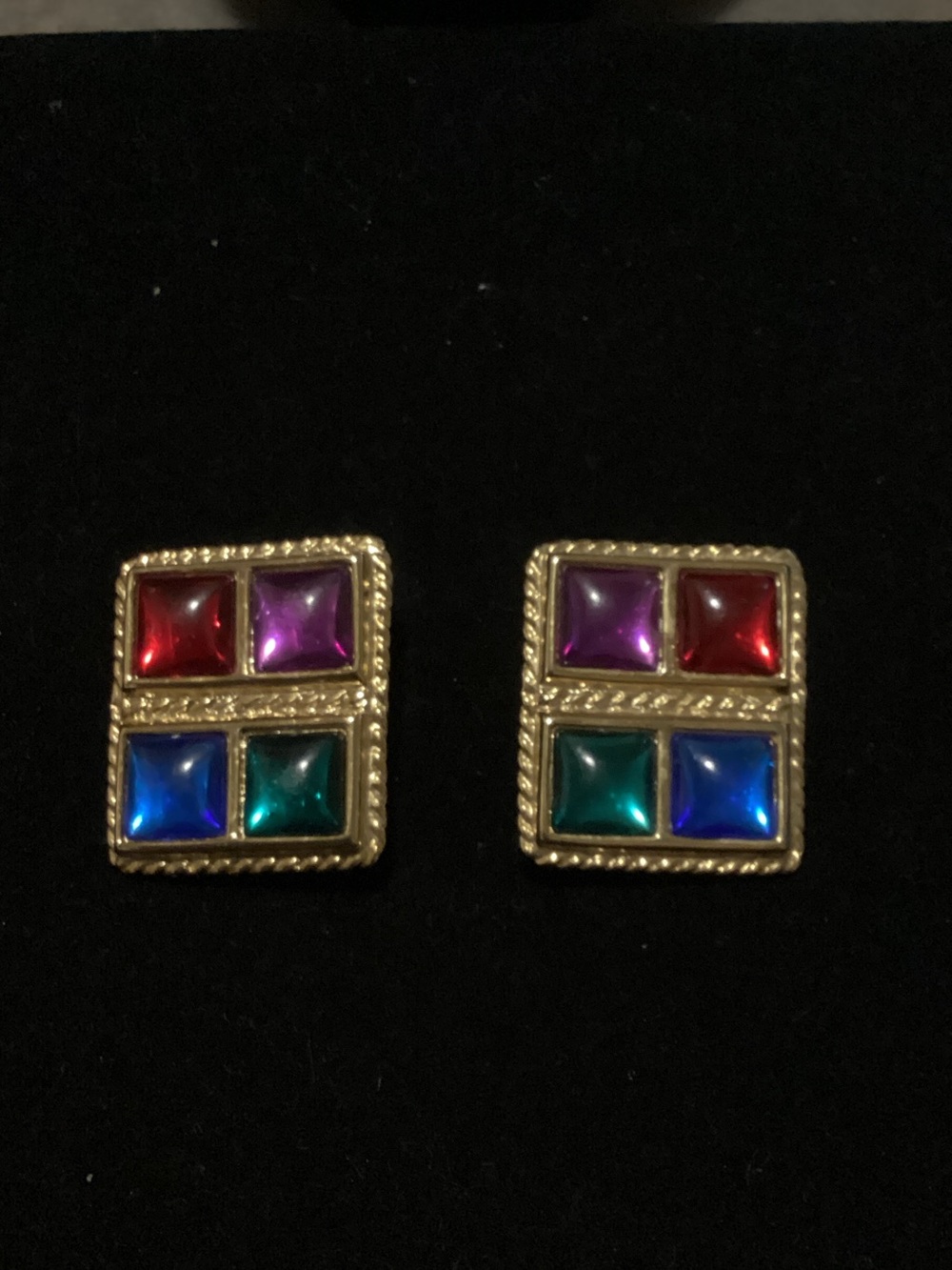 Multicolor Square Gem Gold-Tone Stud Earrings